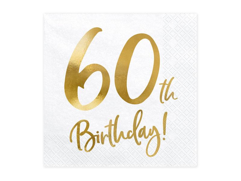 Servietten 60th Birthday, weiß, 33x33cm (1 VPE / 20 Stk.) - FeierGlanz